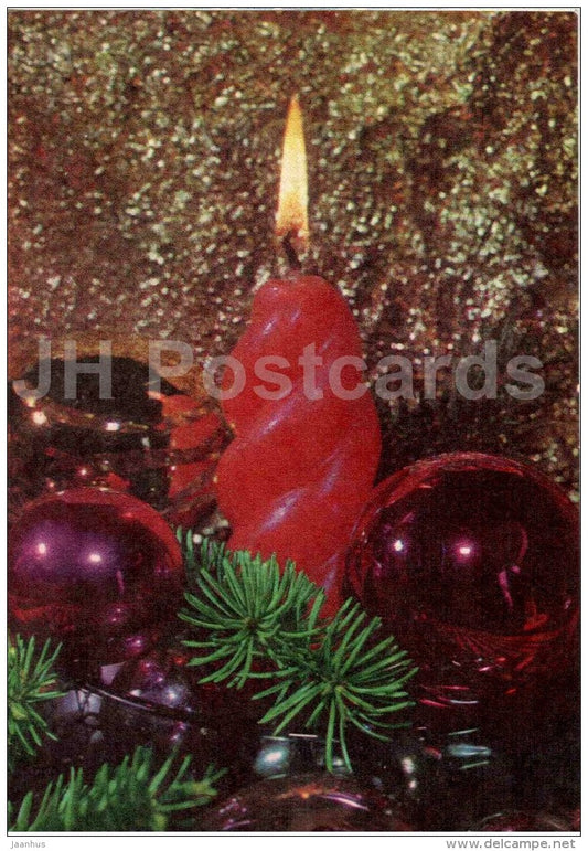 New Year Greeting Card - decoration - candle - 1974 - Estonia USSR - unused - JH Postcards