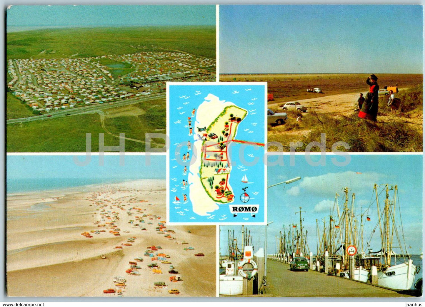 Romo - map - multiview - ship - boat - 1986 - Denmark - used - JH Postcards