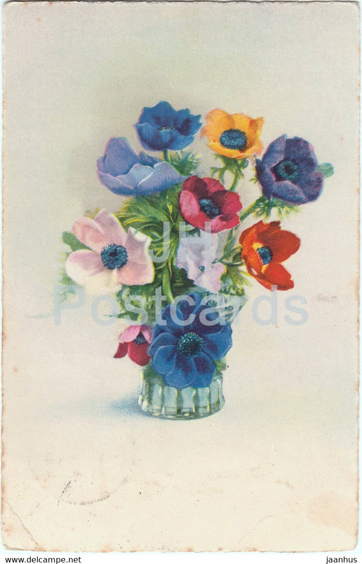 flowers in a vase - Photochromie  4010 - old postcard - 1929 - Germany - used - JH Postcards