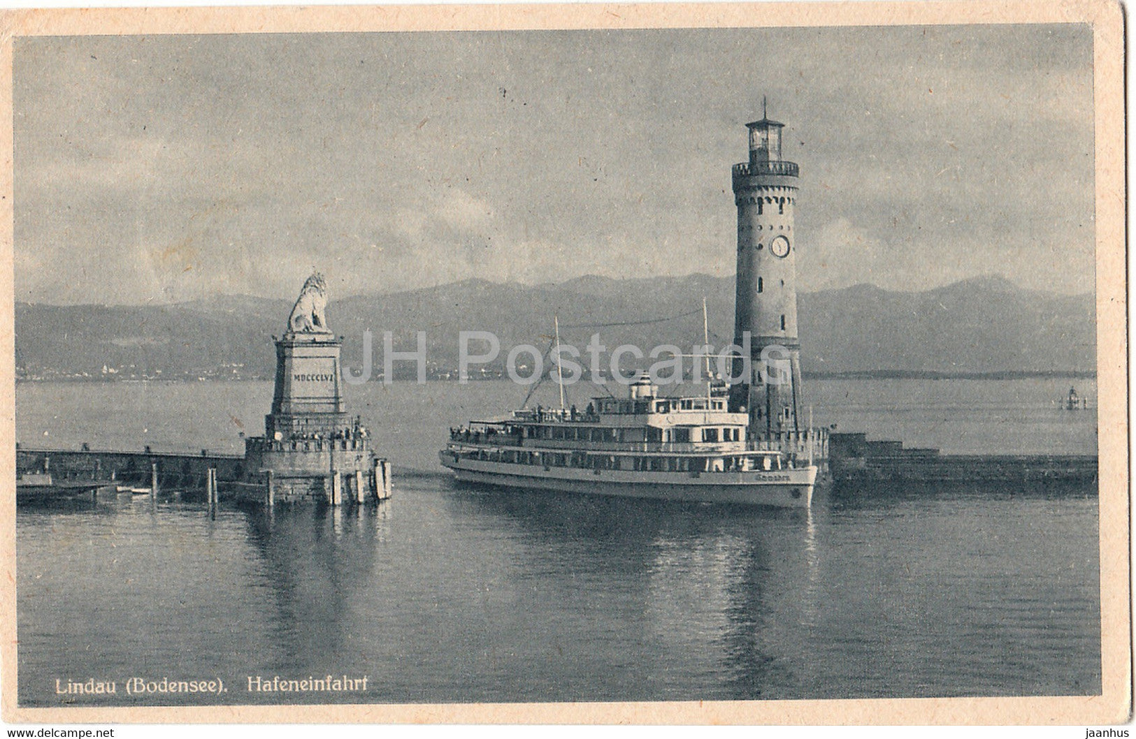 Lindau - Bodensee - Hafeneinfahrt - passenger ship - old postcard - 1951 - Germany - used - JH Postcards