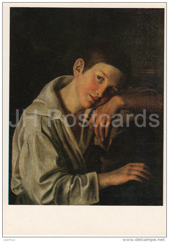 painting by P. Zablotsky - Boy in a White Shirt , 1828 - Russian art - 1975 - Russia USSR - unused - JH Postcards
