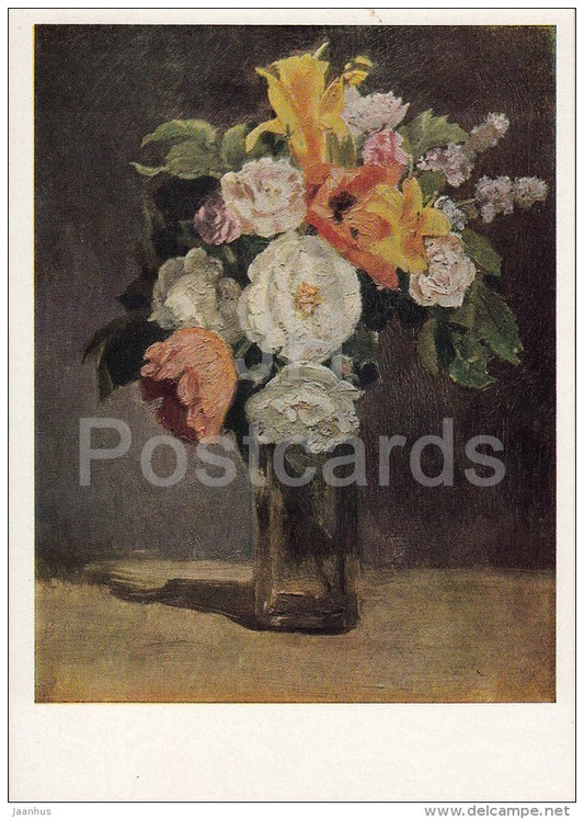 painting by V. Vasnetsov - Bouquet . Abramtsevo - flowers - vase - Russian art - 1965 - Russia USSR - unused - JH Postcards