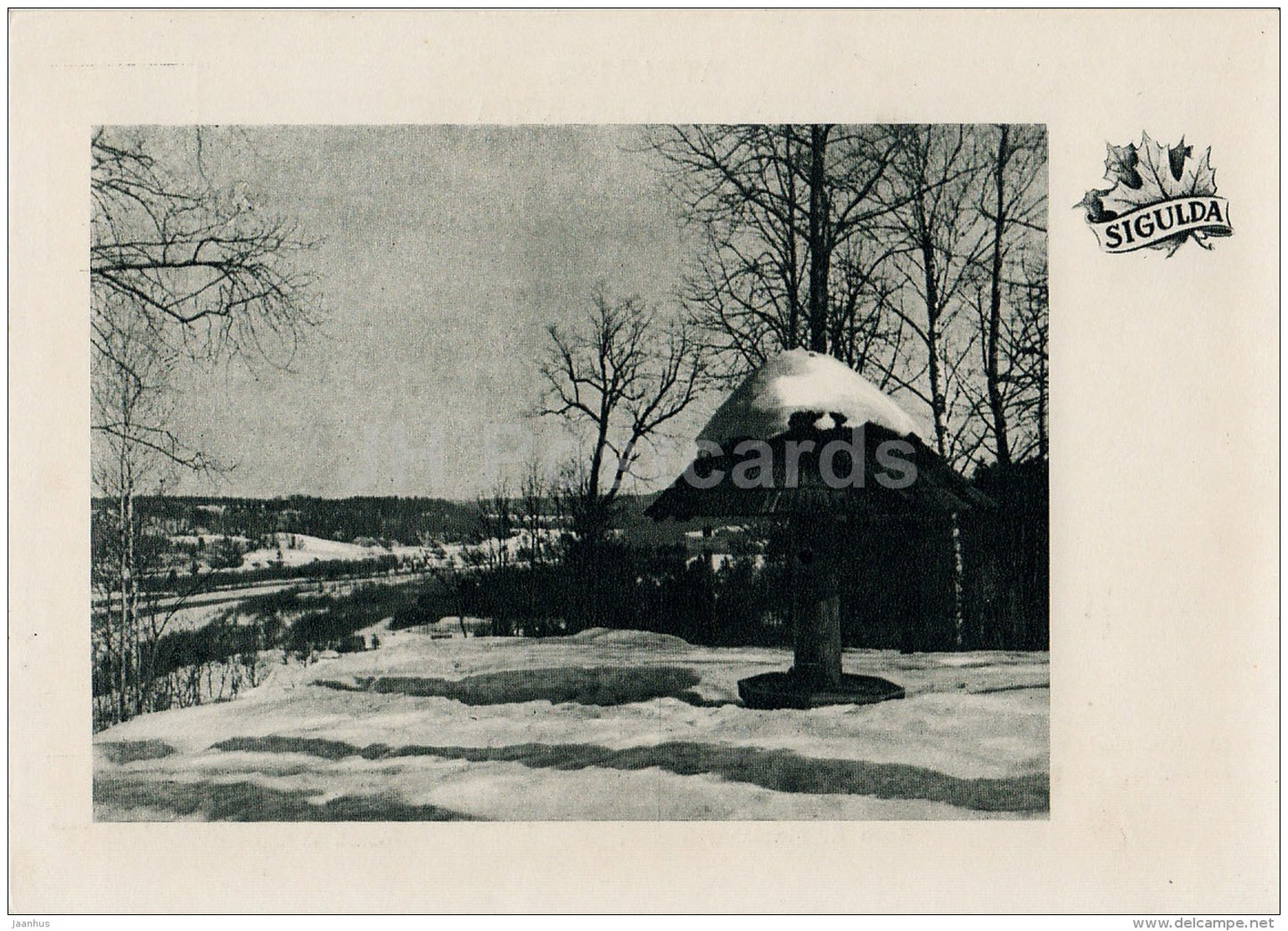 view from the hill - Sigulda - old postcard - Latvia USSR - unused - JH Postcards