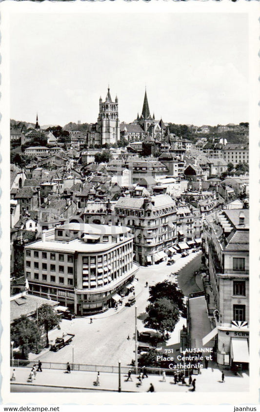 Lausanne - Place Centrale et Cathedrale - 751 - old postcard - Switzerland - unused - JH Postcards