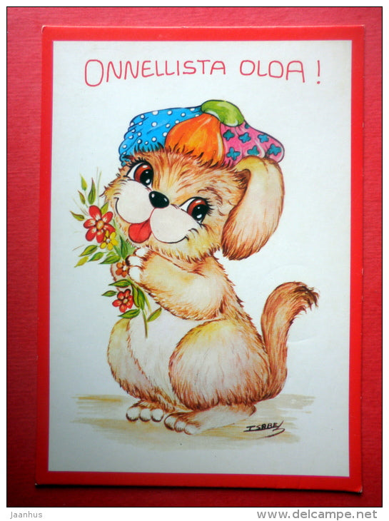 illustration by Isabel - dog - poppy - flowers - 5146/8 - Finland - circulated in Finland - JH Postcards