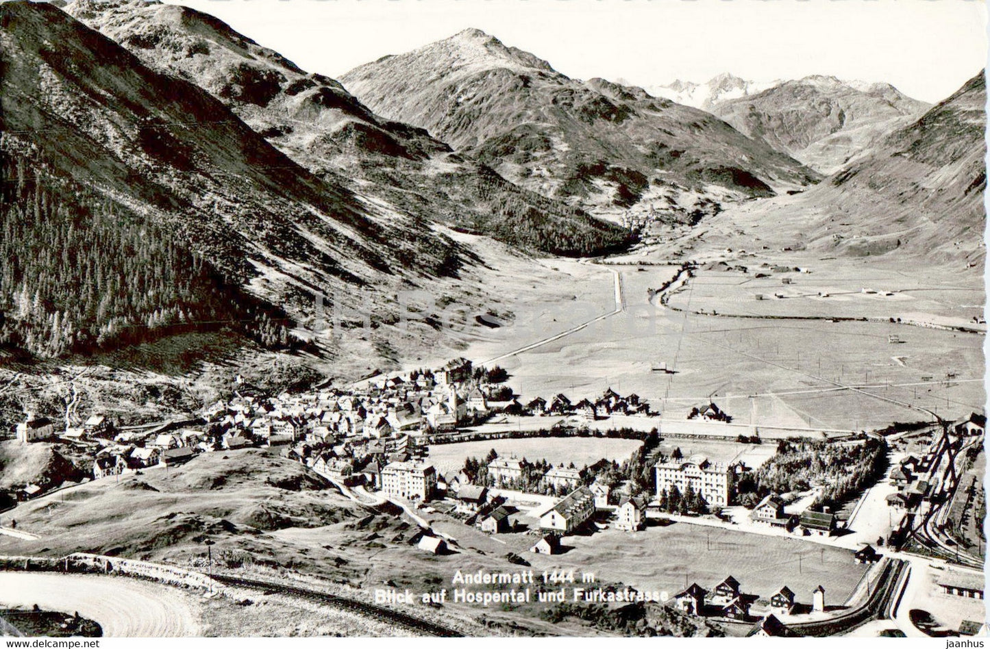 Andermatt 1444 m - Blick auf Hospental und Furkastrasse - old postcard - Switzerland - used - JH Postcards