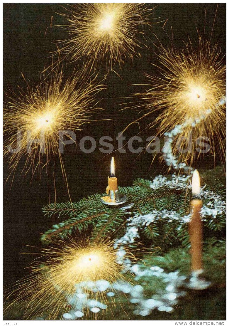 New Year Greeting card - 1 - candles - sparklers - 1989 - Estonia USSR - used - JH Postcards