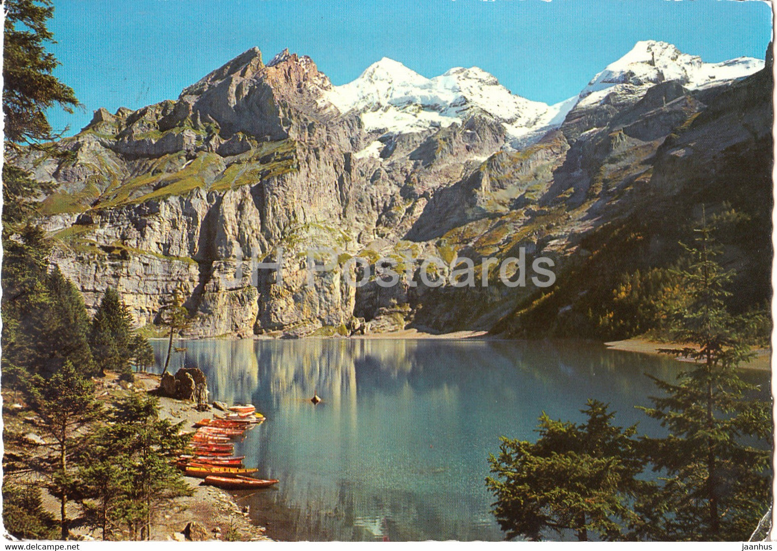 Oeschinensee bei Kandersteg 1600 m - Rothorn - Blumlisalphorn - Oeschihorn - Frundenhorn - 1979 - Switzerland - used - JH Postcards