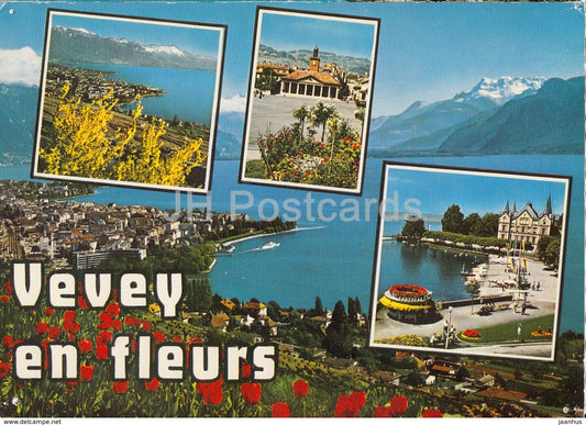 Vevey en Fleurs - multiview - VV 31 - 1973 - Switzerland - used - JH Postcards