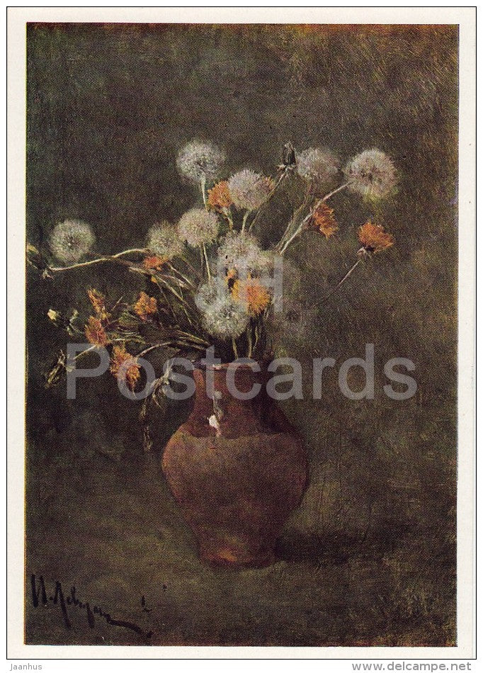 painting by I. Levitan - Blowball - flowers - vase - Russian art - 1965 - Russia USSR - unused - JH Postcards