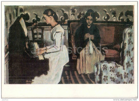 painting by Paul Cezanne - Girl playing Piano , 1868-1869 - french art  - unused - JH Postcards