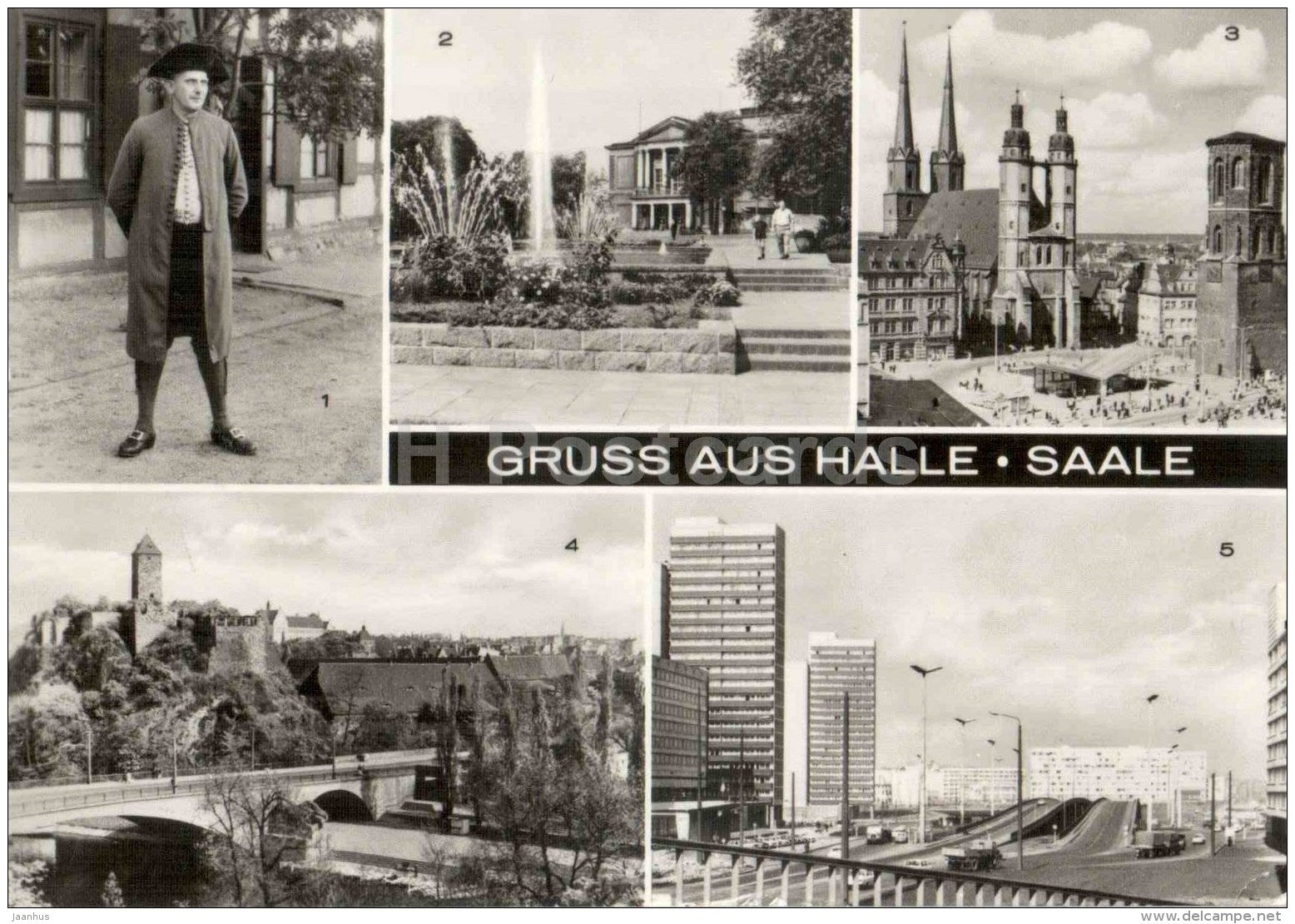 Gruss aus Halle Saale - Hallore - Theatre - Marktplatz - Germany - sent from Germany Halle to Estonia Tartu 1974 - JH Postcards