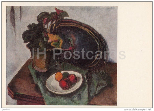 painting by A. Kuprin - Still life with begonias, a tray and apples , 1916 - Russian art - 1977 - Russia USSR - unused - JH Postcards