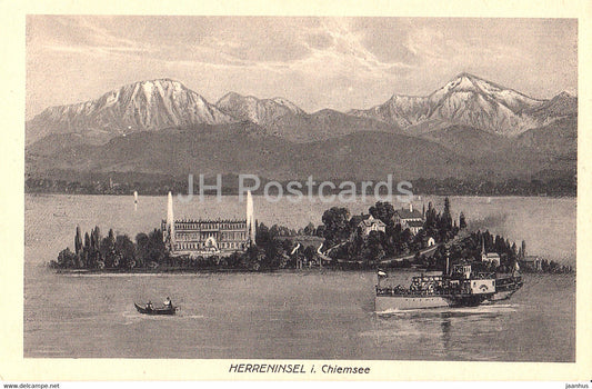 Herreninsel i Chiemsee - steamer - ship - 425 - old postcard - Germany - unused - JH Postcards