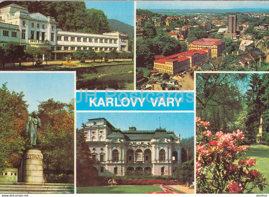 Karlovy Vary - town view - Beethoven monument - multiview - 1978 - Czechoslovakia - Czech Republic - used - JH Postcards