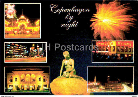 Copenhagen by Night - Little Mermaid - Denmark - unused - JH Postcards