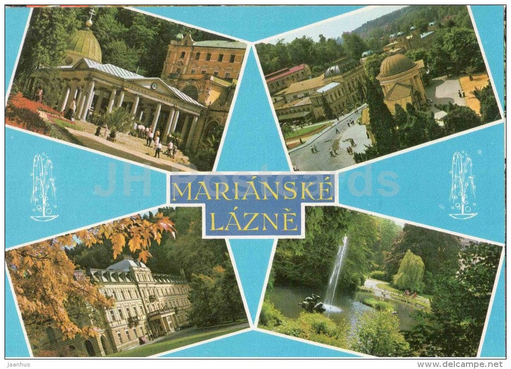 Krizovy spring - casino - and Rudolph spring - central spa Marianske Lazne - Marienbad - Czechoslovakia - Czech - unused - JH Postcards