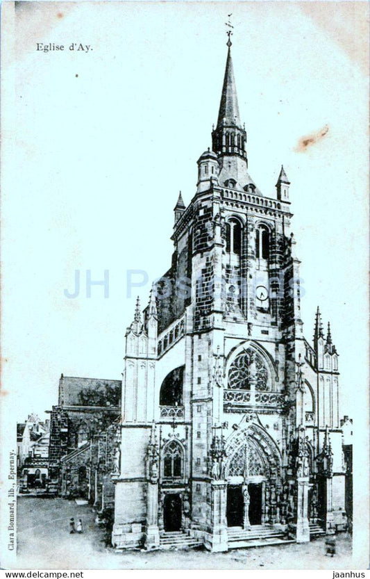 Eglise d'Ay - church - Bonnard - old postcard - 1902 - France - used - JH Postcards