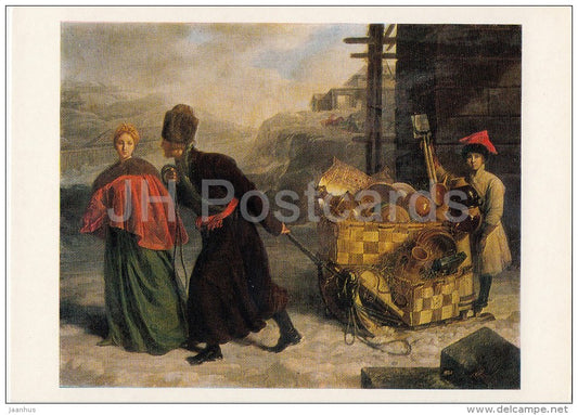 painting by P. Barbie - Potter's family bringing goods to the market , 1817 - Russian art - Russia USSR - 1981 - unused - JH Postcards