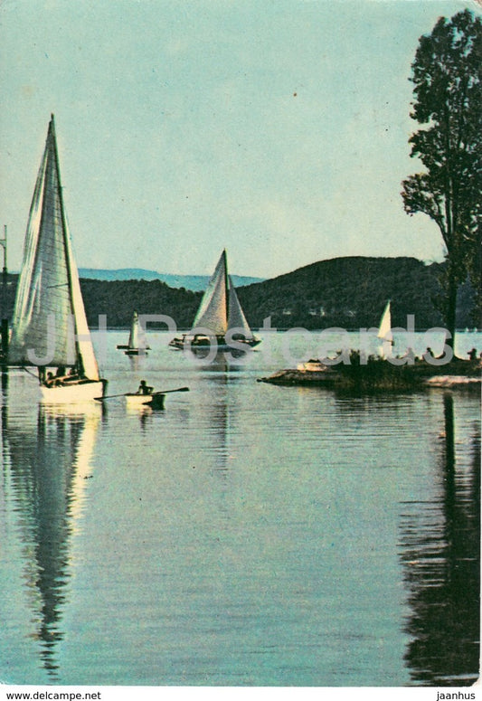 Greetings from the lake Balaton - sailing boat - 1964 - Hungary - used - JH Postcards