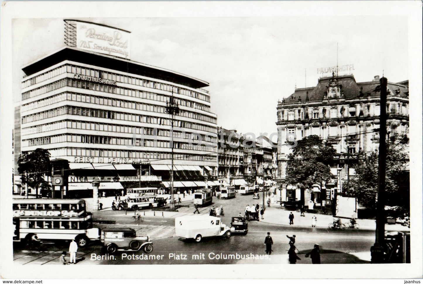 Berlin - Potsdamer Platz mit Columbushaus - car - bus - old postcard - 1936 - Germany - used - JH Postcards