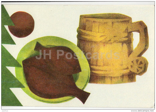 New Year Greeting Card by A. Keerend - 1 - Beer Mug - flounder - fish - 1972 - Estonia USSR - used - JH Postcards