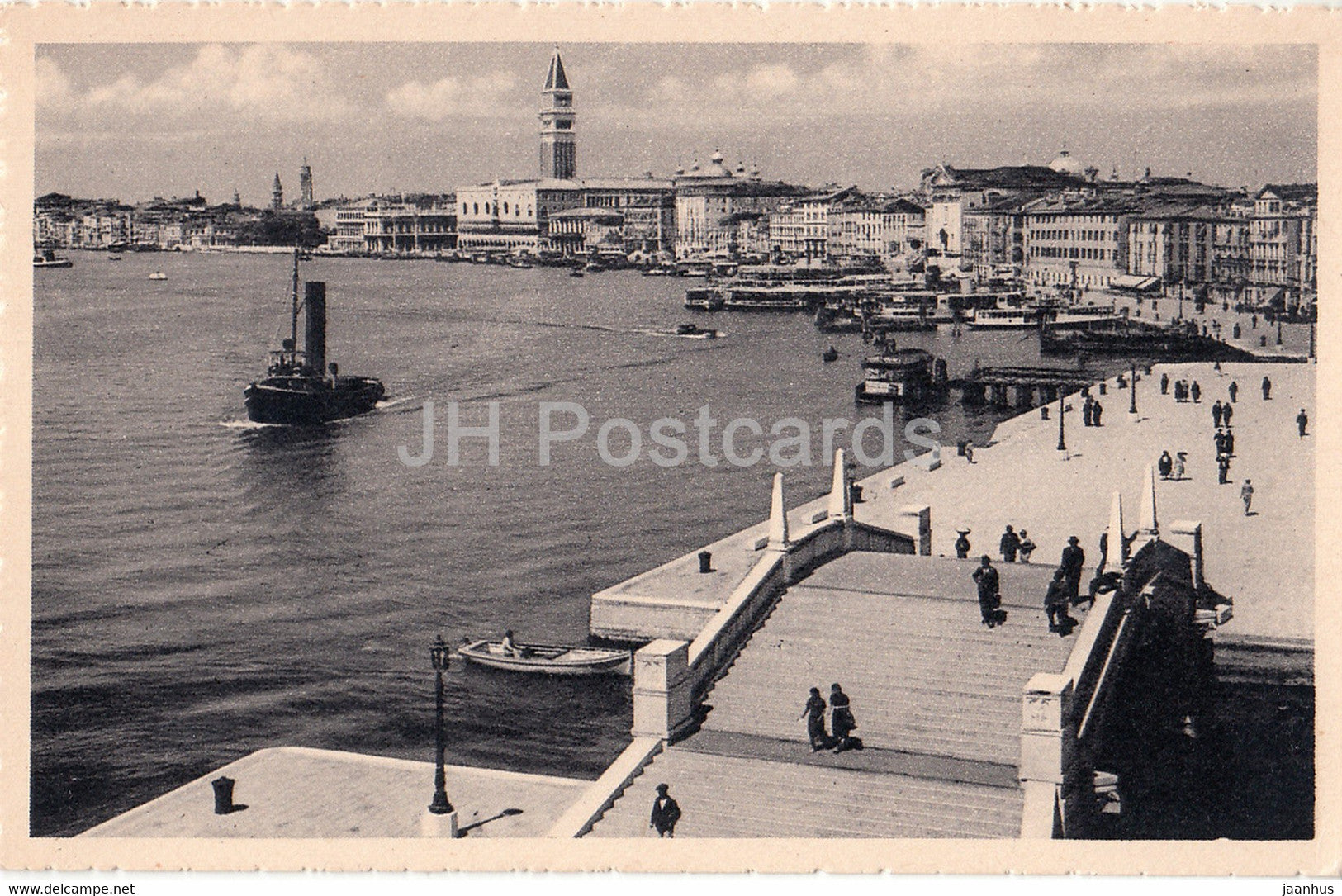 Venezia - Vendig - Venice - New Bridge of Arsenal and Riva Schiavoni - boat - steamer - old postcard - Italy - unused - JH Postcards