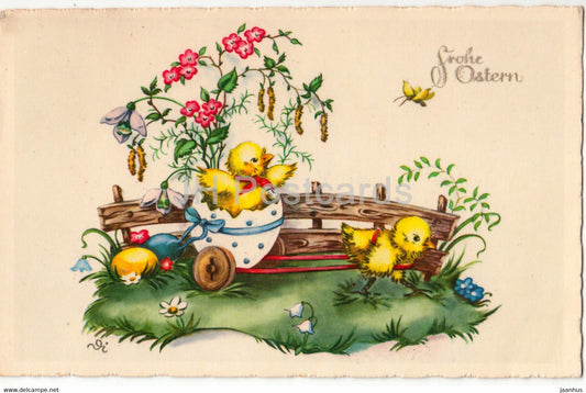 Easter Greeting Card - Frohe Ostern - egg - chicken - Vi - Amag GL 135 - old postcard - 1959 - Germany - used - JH Postcards