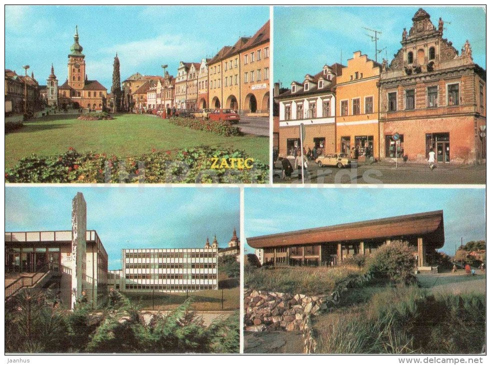 Zatec - Great October Socialist Revolution Square - elementary School - culture house - Czechoslovakia - Czech - unused - JH Postcards