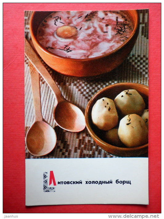 lithuanian cold borscht - potatoes - recipes - Lithuanian dishes - 1974 - Russia USSR - unused - JH Postcards