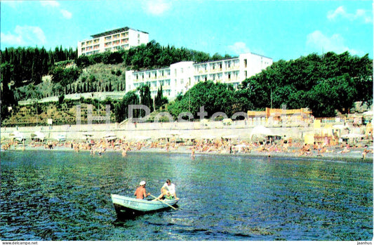 Alushta - view from the sea on the part of Rabotnichyi - boat - beach - Crimea - 1978 - Ukraine USSR - unused - JH Postcards