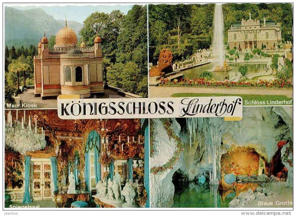 Königsschloss Linderhof - Maur. Kiosk - Schloss Linderhof - Spiegelsaal - Blaue Grotte - castle - Germany - gelaufen - JH Postcards