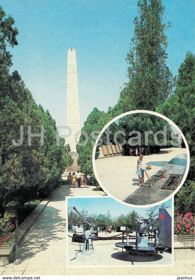 Sevastopol - obelisk of Glory at Sapun Hill - Eternal Flame - ship guns - Crimea - Ukraine USSR -  unused - JH Postcards