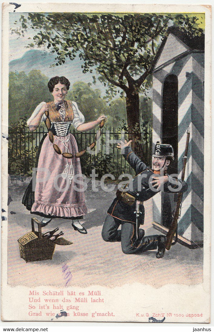 Mis Schatzli hat es Muli - police - K u G Zch V - No 1500 depose - old postcard - 1905 - Switzerland - used - JH Postcards