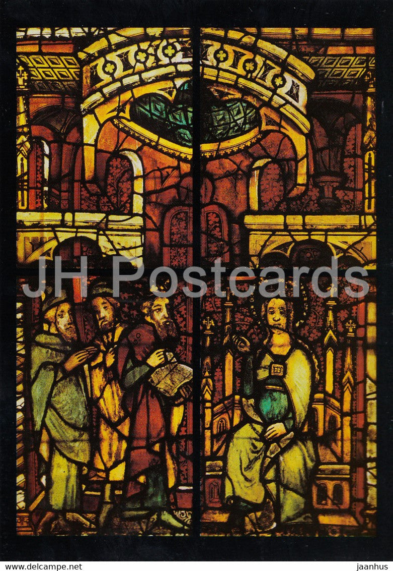 Hl. Katharina im Disput mit den Philosophen - Mariendom Erfurt - Gotische Bildfenster - cathedral - DDR Germany - unused - JH Postcards