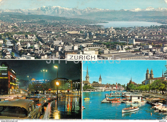 Zurich - general view - night view - boat - multiview - 258 - 1982 - Switzerland - used - JH Postcards