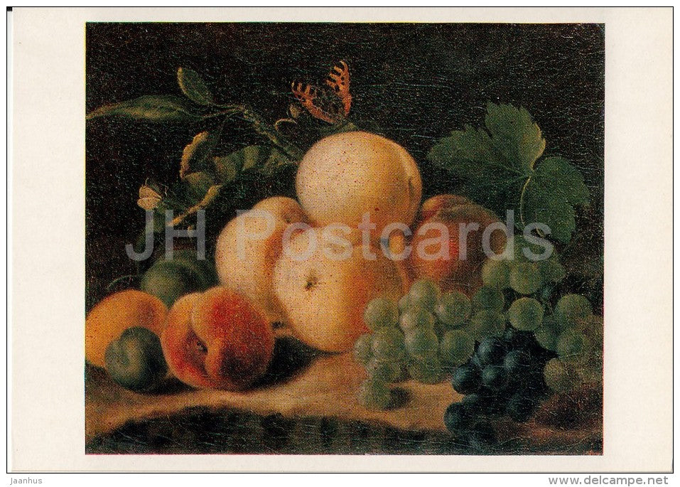 painting by V. Serebryakov - Fruits , 1829 - grape - peach - Still Life - Russian art - Russia USSR - 1981 - unused - JH Postcards