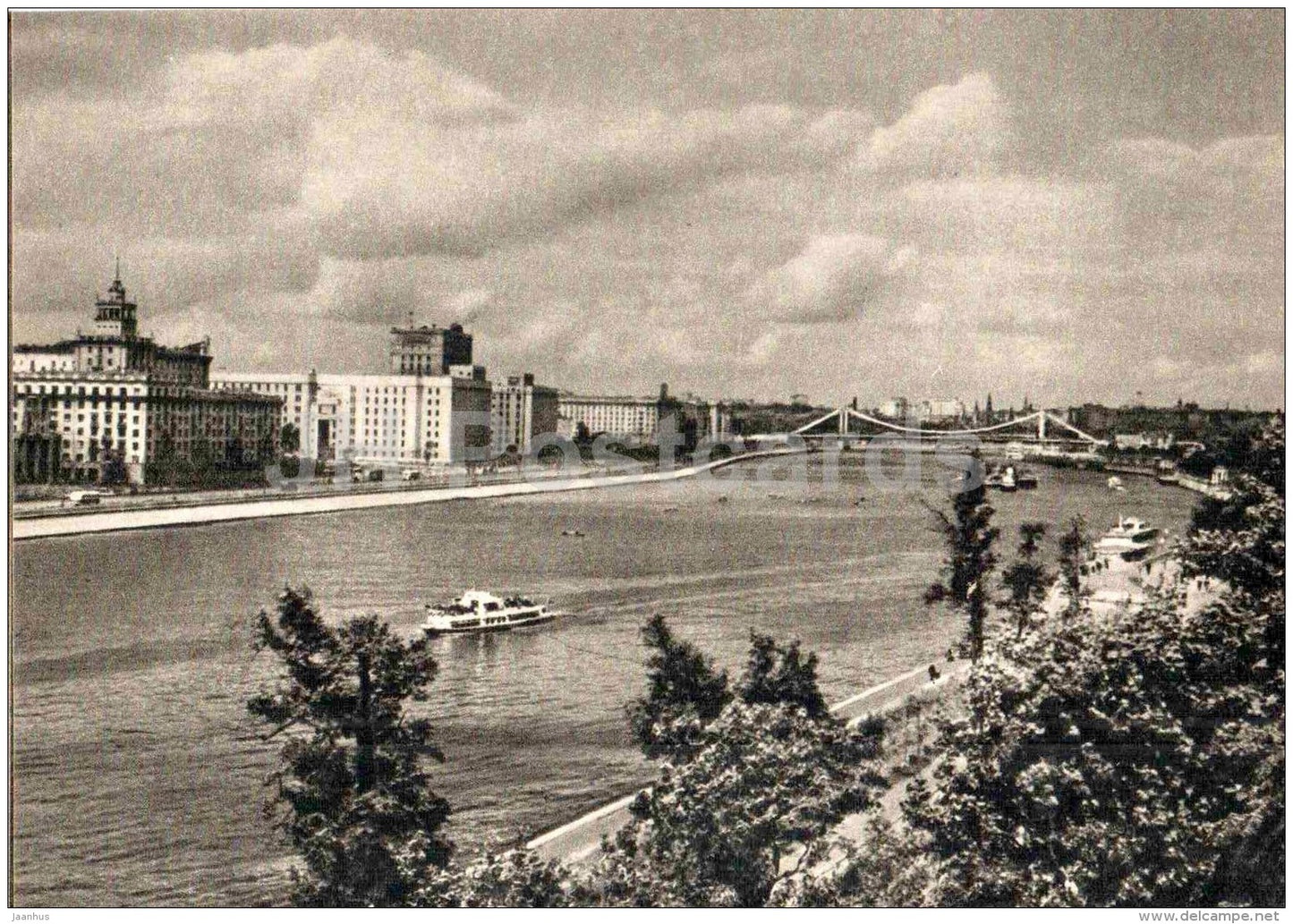 Frunze embankment view - passenger boat - Moscow - 1957 - Russia USSR - unused - JH Postcards