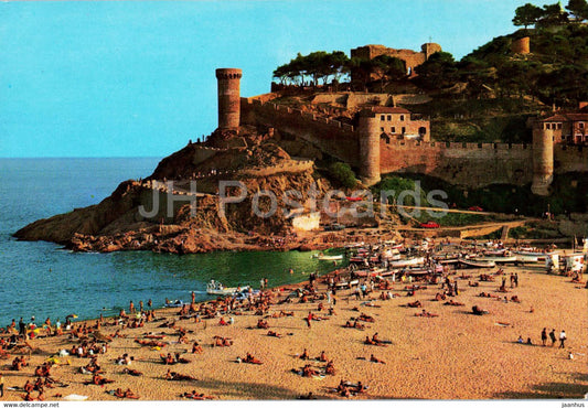 Tossa de Mar - La Playa Grande - al pie de su medieval Muralla - beach - mediaeval wall - 489 - Spain - unused - JH Postcards