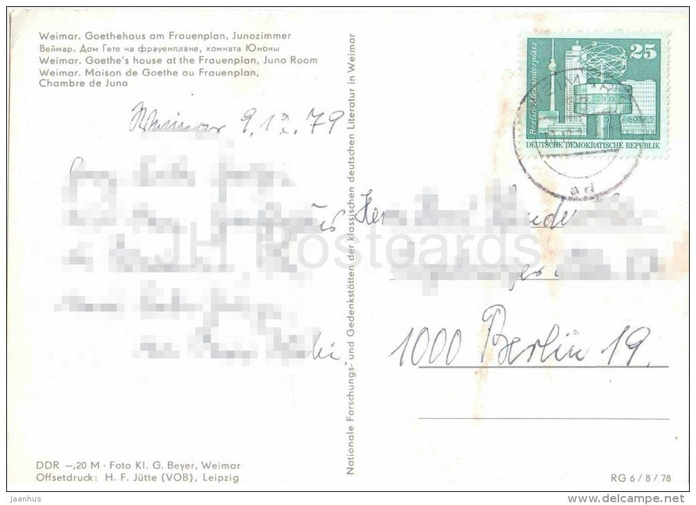 Weimar - Goethehaus am Frauenplan - Junozimmer - writer Goethe house - 1979 gelaufen - JH Postcards