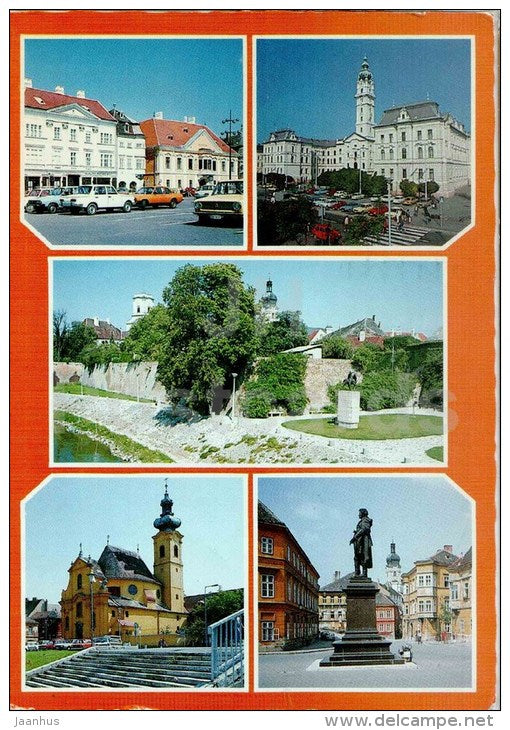 monument - square - church - town views - Gyor - Hungary - used 1991 - JH Postcards