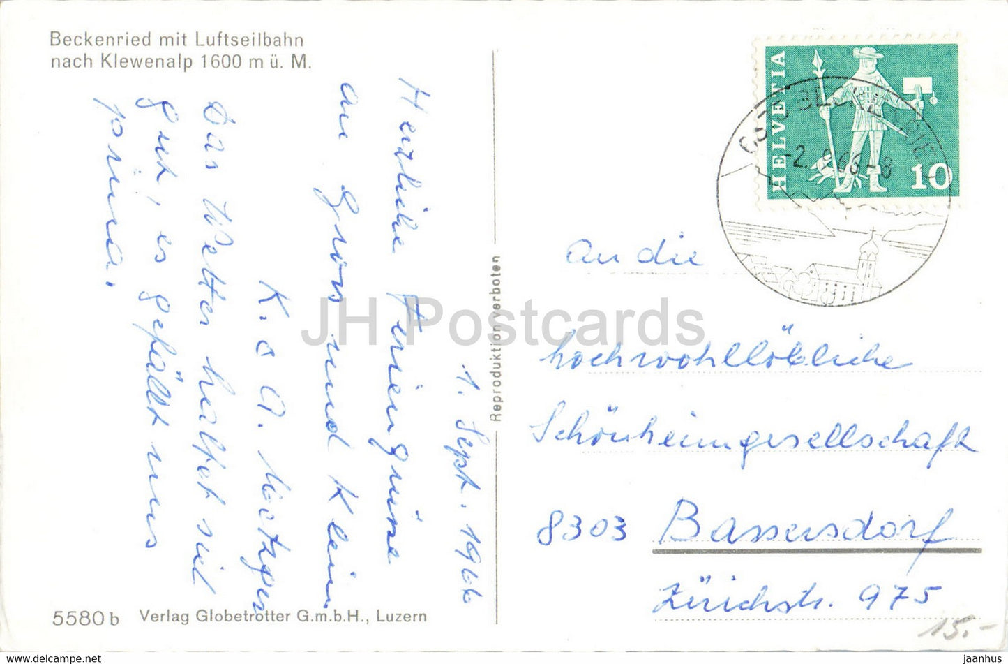 Beckenried mit Luftseilbahn nach Klewenalp 1600 m - cable car - 5580 - 1966 - Switzerland - used