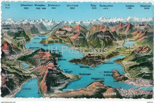 Vierwaldstattersee - 200 - map - Switzerland - old postcard - unused - JH Postcards