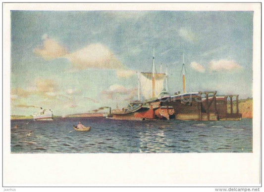 painting by I. Levitan - Volga Breese - sailing boat - ship - State Tretyakov Gallery - russian art - unused - JH Postcards