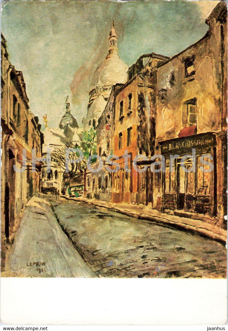 painting by Marcel Leprin - Montmartre - Rue du Chevalier de la Barre - French art - France - unused - JH Postcards