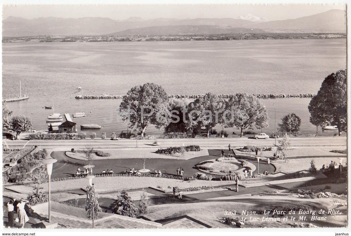 Nyon - Le Parc du Bourg de Rive - Le Lac Leman et le Mt. Blanc - 3263 - Switzerland - 1958 - used - JH Postcards