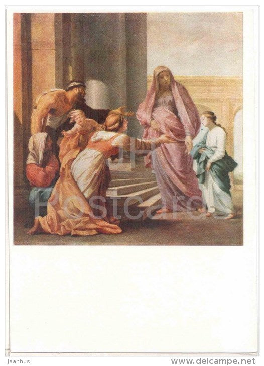 painting by Eustache Le Sueur - Direction to the Temple - woman - child - french art - unused - JH Postcards