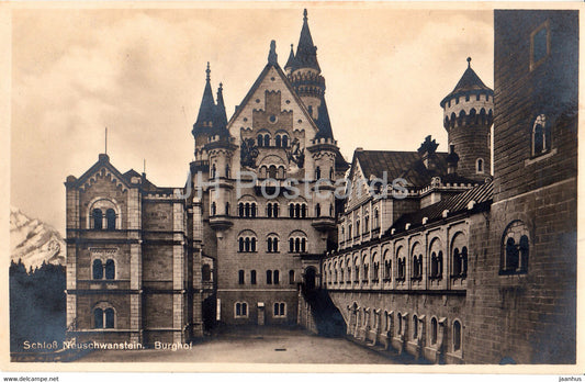 Schloss Neuschwanstein - Burghof - castle - old postcard - 1925 - Germany - used - JH Postcards