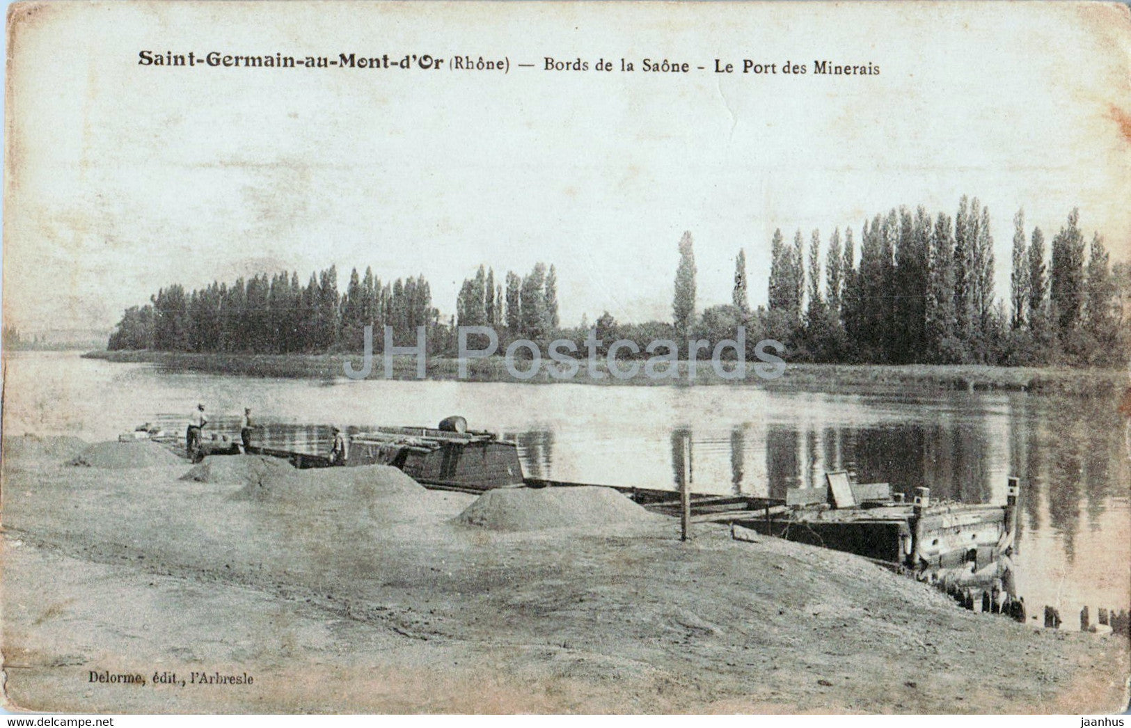 Saint Germain au Mont d'Or - Bords de la Saone - Le port des Minerais - boat - old postcard - 1917 - France - used - JH Postcards