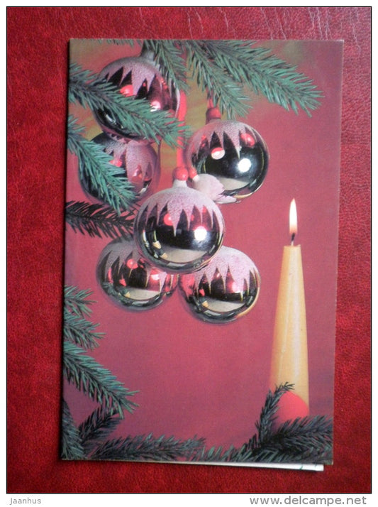 New Year greeting card - candle - decorations - 1983 - Russia USSR - used - JH Postcards